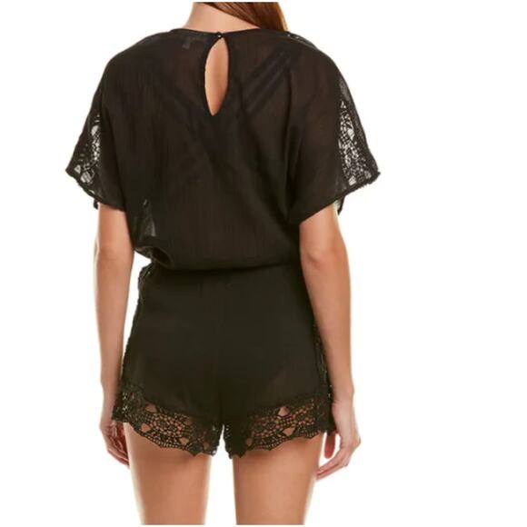 La Blanca Women's Crochet-Trim Romper Swim Cover-Up - Black Size XL NWOT - Picture 2 of 6